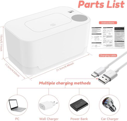 سخان مناديل مبللة للأطفال، موزع مناديل مبللة للأطفال حديثي الولادة، سخان مناديل مبللة للأطفال، منظم حرارة محمول، يحافظ على المناديل دافئة ورطبة، جهاز تدفئة مناديل مبللة بسعة كبيرة يمنع الجفاف (أبيض) in Kuwait