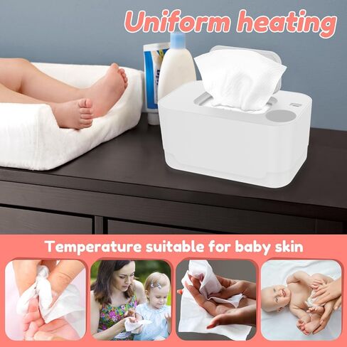 سخان مناديل مبللة للأطفال، موزع مناديل مبللة للأطفال حديثي الولادة، سخان مناديل مبللة للأطفال، منظم حرارة محمول، يحافظ على المناديل دافئة ورطبة، جهاز تدفئة مناديل مبللة بسعة كبيرة يمنع الجفاف (أبيض) in Kuwait