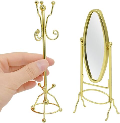iLAND Dollhouse Furniture and Accessories on 1:12 Scale, Miniature Coat Rack & Full Mirror (Golden Color) in Saudi Arabia