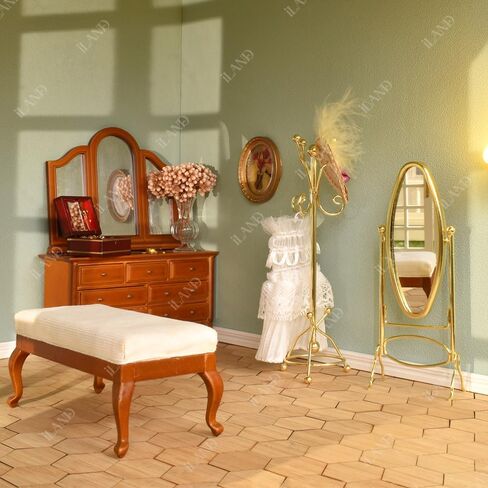 iLAND Dollhouse Furniture and Accessories on 1:12 Scale, Miniature Coat Rack & Full Mirror (Golden Color) in Saudi Arabia