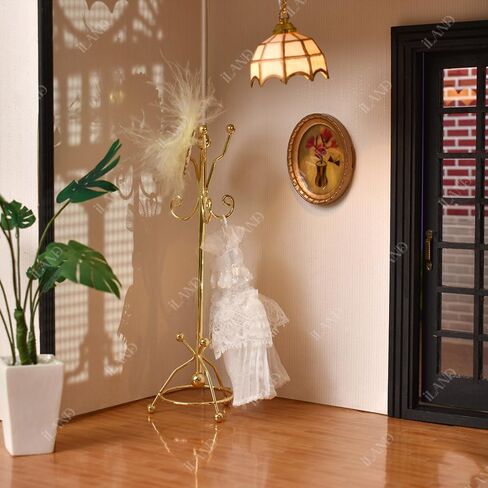 iLAND Dollhouse Furniture and Accessories on 1:12 Scale, Miniature Coat Rack & Full Mirror (Golden Color) in Saudi Arabia