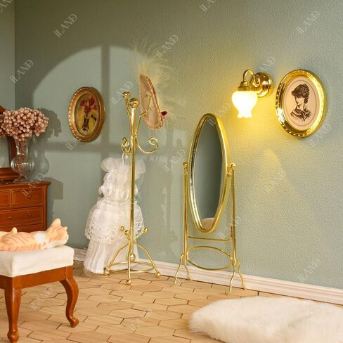 iLAND Dollhouse Furniture and Accessories on 1:12 Scale, Miniature Coat Rack & Full Mirror (Golden Color) in Saudi Arabia