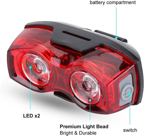 ضوء خلفي للدراجة، مصباح سرج خلفي LED للدراجة، تحذير للسلامة، ضوء أحمر، ملحق ركوب الليل، قطعتان بطارية AAA in Kuwait