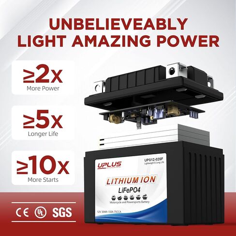 بطارية ليثيوم UPLUS 12 فولت 3.5 أمبير في الساعة، UPS12-035F-B 210A LiFePO4 Powersport مع وظيفة إعادة التشغيل، استبدل YTX9-BS، NLP9، BTX7A-BS، BTX9-BS، BTR9-BS، EXT9، YTX7A-BS، YTX9 in Kuwait