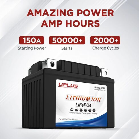 بطارية ليثيوم UPLUS 12 فولت 3.5 أمبير في الساعة، UPS12-035F-B 210A LiFePO4 Powersport مع وظيفة إعادة التشغيل، استبدل YTX9-BS، NLP9، BTX7A-BS، BTX9-BS، BTR9-BS، EXT9، YTX7A-BS، YTX9 in Kuwait
