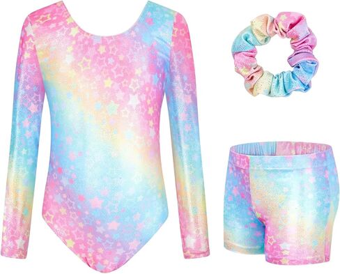 JiAmy Leotards for Girls Gymnastics, Long Sleeve Sparkly Dance Biketards with Shorts Ballet Tumbling Outfit for 3-12 Years in Kuwait