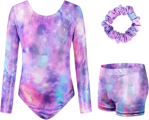 JiAmy Leotards for Girls Gymnastics, Long Sleeve Sparkly Dance Biketards with Shorts Ballet Tumbling Outfit for 3-12 Years in Kuwait