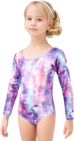 JiAmy Leotards for Girls Gymnastics, Long Sleeve Sparkly Dance Biketards with Shorts Ballet Tumbling Outfit for 3-12 Years in Kuwait