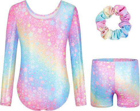 JiAmy Leotards for Girls Gymnastics, Long Sleeve Sparkly Dance Biketards with Shorts Ballet Tumbling Outfit for 3-12 Years in Kuwait
