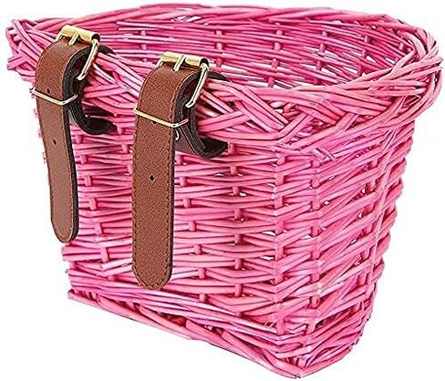 Kids Bicycle Wicker Basket with Straps for 12-16 Inch Kids Bike, Tricycle, Scooter, (Pink & Purple & Brown) in Kuwait