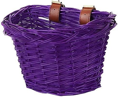 Kids Bicycle Wicker Basket with Straps for 12-16 Inch Kids Bike, Tricycle, Scooter, (Pink & Purple & Brown) in Kuwait