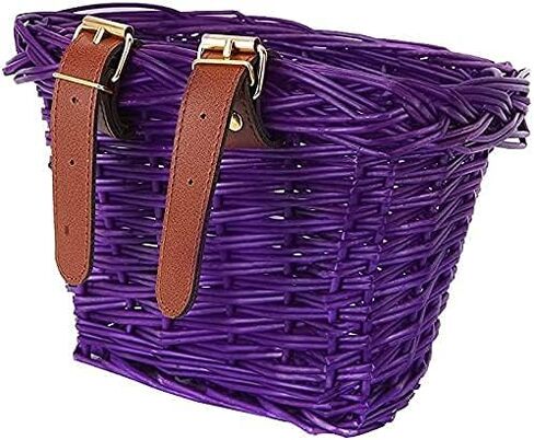 Kids Bicycle Wicker Basket with Straps for 12-16 Inch Kids Bike, Tricycle, Scooter, (Pink & Purple & Brown) in Kuwait