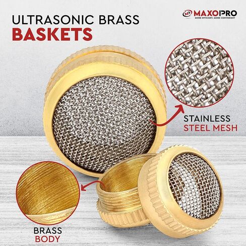 Ultrasonic Cleaner Baskets for Small Parts | Set of 2 Ultrasonic Parts Cleaner Basket with Screw Lock | Brass Body Stainless Steel Mesh Jewelry Steam Cleaner for Jewelry & Watch Parts | by MaxoPro in Saudi Arabia