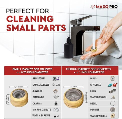 Ultrasonic Cleaner Baskets for Small Parts | Set of 2 Ultrasonic Parts Cleaner Basket with Screw Lock | Brass Body Stainless Steel Mesh Jewelry Steam Cleaner for Jewelry & Watch Parts | by MaxoPro in Saudi Arabia