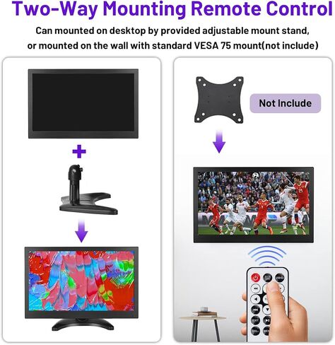 Hikity 11.6 Inch Small HDMI Monitor 1920x1080P Portable CCTV Monitor | BNC, AVI, VGA, HDMI Input Cable, Remote Control, Built-in Speakers, For PC, CCTV, Security Camera, Raspberry Pi, X-Box in Saudi Arabia