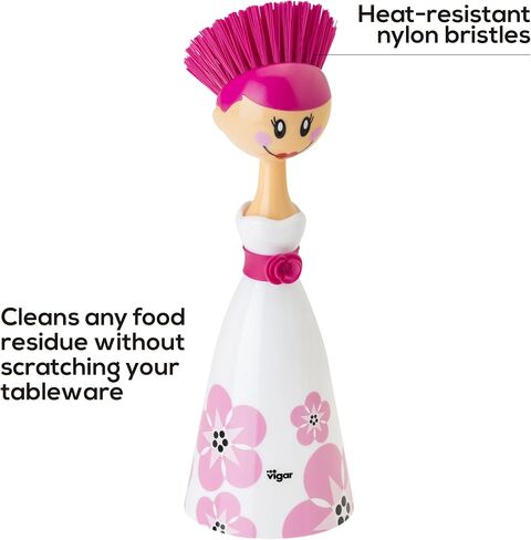 VIGAR Dolls Acrylonitrile Butadiene Styrene (ABS) Washing-Up Brush - Pink Design - 7.5 x 7.5 x 24 cm in Saudi Arabia