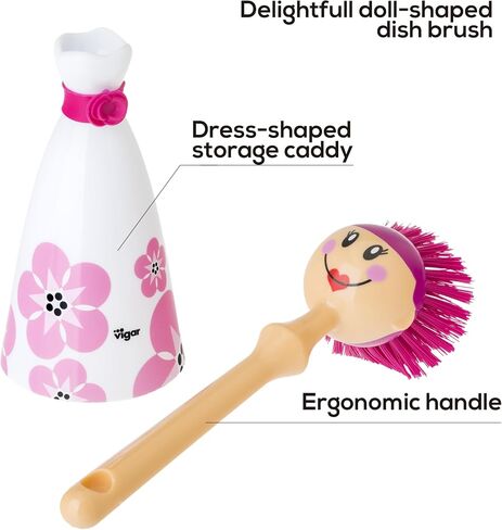 VIGAR Dolls Acrylonitrile Butadiene Styrene (ABS) Washing-Up Brush - Pink Design - 7.5 x 7.5 x 24 cm in Saudi Arabia