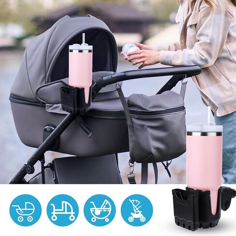 حامل أكواب عربة الأطفال متوافق مع أكواب ستانلي (30/40 أونصة)، 2 في 1 متوافق مع حامل أكواب ستانلي للأكواب والهاتف (أسود) in Kuwait