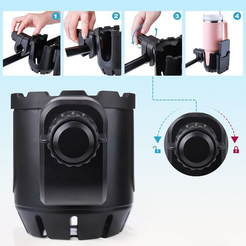 حامل أكواب عربة الأطفال متوافق مع أكواب ستانلي (30/40 أونصة)، 2 في 1 متوافق مع حامل أكواب ستانلي للأكواب والهاتف (أسود) in Kuwait