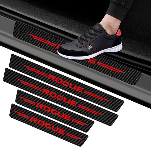 Car Door Sill Protector for Altima, Door Entry Guard, Reflective Carbon Fibre Leather Vinyl Car Threshold Stickers Decoration Scuff Plate Sticker Car Door Edge Guards Accessories (Red) in Saudi Arabia