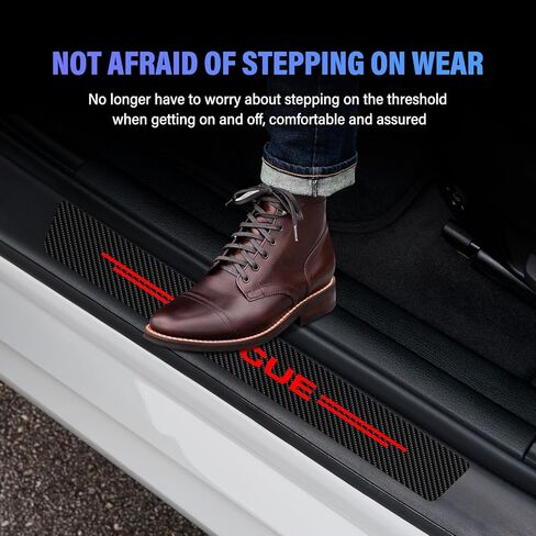 Car Door Sill Protector for Altima, Door Entry Guard, Reflective Carbon Fibre Leather Vinyl Car Threshold Stickers Decoration Scuff Plate Sticker Car Door Edge Guards Accessories (Red) in Saudi Arabia