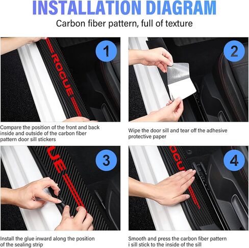 Car Door Sill Protector for Altima, Door Entry Guard, Reflective Carbon Fibre Leather Vinyl Car Threshold Stickers Decoration Scuff Plate Sticker Car Door Edge Guards Accessories (Red) in Saudi Arabia