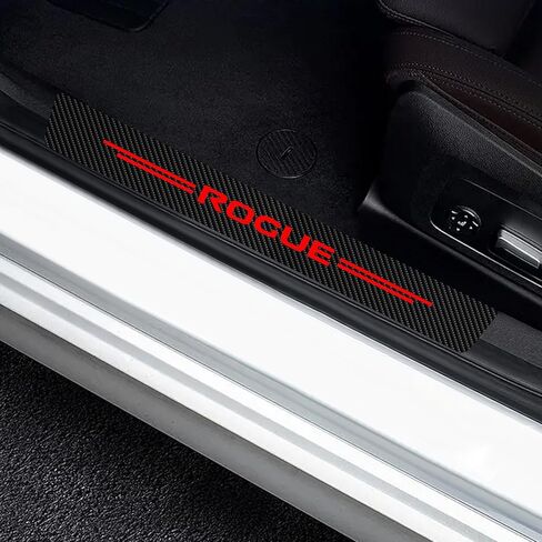 Car Door Sill Protector for Altima, Door Entry Guard, Reflective Carbon Fibre Leather Vinyl Car Threshold Stickers Decoration Scuff Plate Sticker Car Door Edge Guards Accessories (Red) in Saudi Arabia