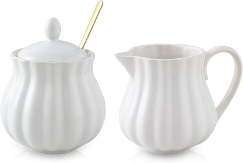 Selamica Ceramic Sugar and Creamer Set, 7.5 oz Sugar Bowl with Lid Spoon, Tea or Coffee Serving Set with Cream Pitcher, Dishwasher Safe, Set of 3, Matte Black in Saudi Arabia