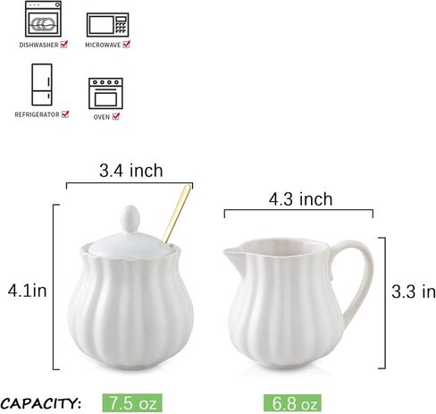Selamica Ceramic Sugar and Creamer Set, 7.5 oz Sugar Bowl with Lid Spoon, Tea or Coffee Serving Set with Cream Pitcher, Dishwasher Safe, Set of 3, Matte Black in Saudi Arabia