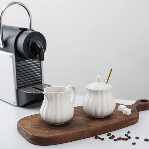 Selamica Ceramic Sugar and Creamer Set, 7.5 oz Sugar Bowl with Lid Spoon, Tea or Coffee Serving Set with Cream Pitcher, Dishwasher Safe, Set of 3, Matte Black in Saudi Arabia