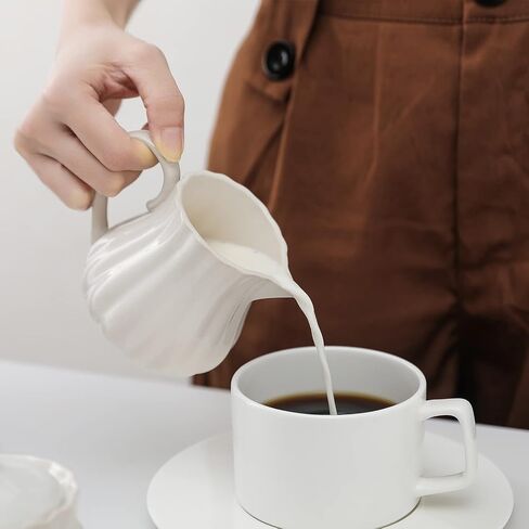 Selamica Ceramic Sugar and Creamer Set, 7.5 oz Sugar Bowl with Lid Spoon, Tea or Coffee Serving Set with Cream Pitcher, Dishwasher Safe, Set of 3, Matte Black in Saudi Arabia