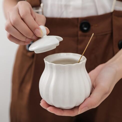 Selamica Ceramic Sugar and Creamer Set, 7.5 oz Sugar Bowl with Lid Spoon, Tea or Coffee Serving Set with Cream Pitcher, Dishwasher Safe, Set of 3, Matte Black in Saudi Arabia