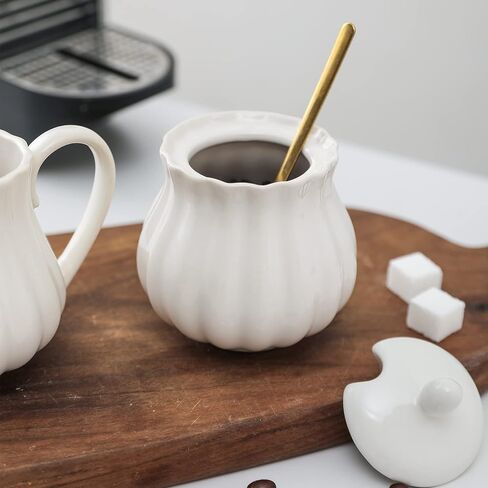 Selamica Ceramic Sugar and Creamer Set, 7.5 oz Sugar Bowl with Lid Spoon, Tea or Coffee Serving Set with Cream Pitcher, Dishwasher Safe, Set of 3, Matte Black in Saudi Arabia