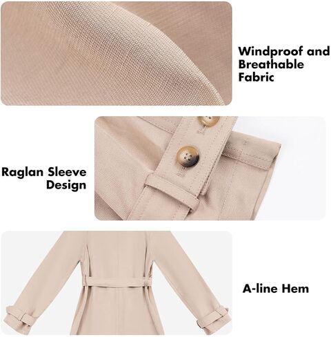 Womens 3/4 Length Trench Coat, Classic Double Breasted Lapel Belt Windbreaker For Workplace Business Commuting in Saudi Arabia