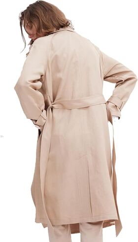 معطف واق من المطر للنساء بطول 3/4، سترة كلاسيكية مزدوجة الصدر بحزام طية صدر السترة للتنقل في مكان العمل in Kuwait