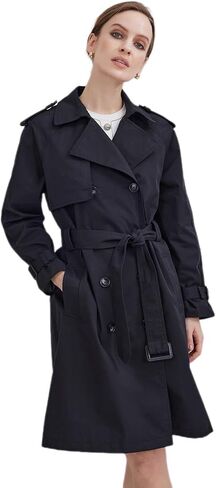 Womens 3/4 Length Trench Coat, Classic Double Breasted Lapel Belt Windbreaker For Workplace Business Commuting in Saudi Arabia