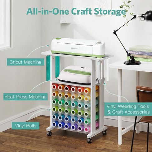 التنظيم والتخزين متوافق مع آلات Cricut، عربة الحرف اليدوية مع 36 حامل لفائف الفينيل، منظم غرفة الصناعة وطاولة محطة العمل للمنزل DIY in Saudi Arabia