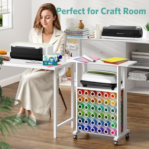 التنظيم والتخزين متوافق مع آلات Cricut، عربة الحرف اليدوية مع 36 حامل لفائف الفينيل، منظم غرفة الصناعة وطاولة محطة العمل للمنزل DIY in Saudi Arabia
