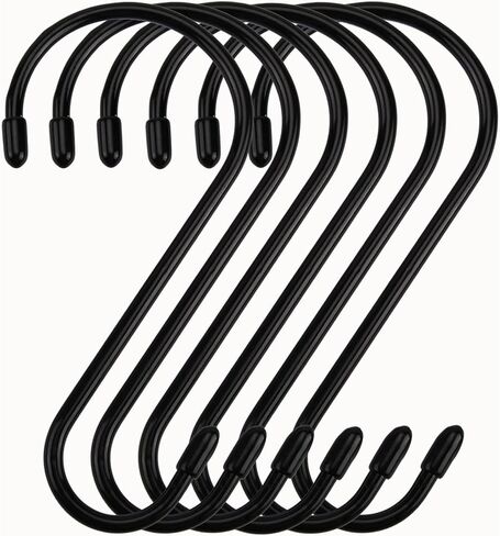 12 Pack 5 inch S Hook, Vinyl Coated S Hooks with Rubber Stopper Non Slip Heavy Duty S Hook, Steel Metal Rubber Coated Closet S Hooks for Hanging Jeans Plants Jewelry Pot Pan Cups Towels, Black in Kuwait
