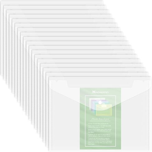 NACHLYNN 48pcs Plastic Envelopes Poly Envelopes with Snap Closure A4 Size Clear Document File Folders Organizers Assorted Color Envelope for School Office Supplies in Kuwait