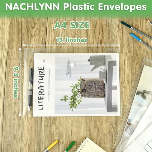 NACHLYNN 48pcs Plastic Envelopes Poly Envelopes with Snap Closure A4 Size Clear Document File Folders Organizers Assorted Color Envelope for School Office Supplies in Kuwait