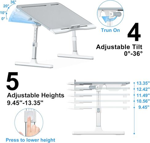 Laptop Bed Desk, X-Large Leather Adjustable Computer Bed Table Tray, Foldable Laptop Lap Desk for Bed Sofa Couch Floor Writing Eating Working with Drawer 2 Movable Stoppers (23.6 inch, Black) in Kuwait