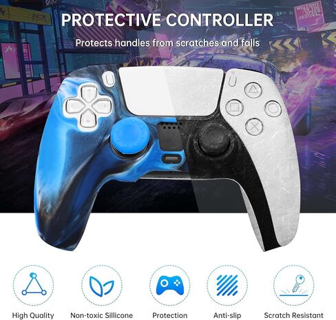 Controller Skin Compatible with PS5, 2 Pack Anti-Slip Silicone Camo Gamepad Cover Case Compatible with Playstation 5 Accessories Joystick Protectors with 4 Thunb Grip Caps in Kuwait