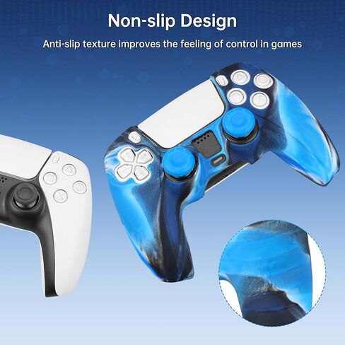 Controller Skin Compatible with PS5, 2 Pack Anti-Slip Silicone Camo Gamepad Cover Case Compatible with Playstation 5 Accessories Joystick Protectors with 4 Thunb Grip Caps in Kuwait