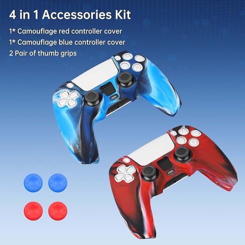 Controller Skin Compatible with PS5, 2 Pack Anti-Slip Silicone Camo Gamepad Cover Case Compatible with Playstation 5 Accessories Joystick Protectors with 4 Thunb Grip Caps in Kuwait