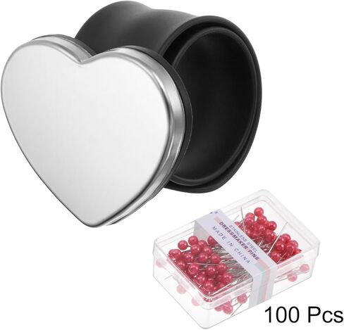 حامل دبوس مغناطيسي معصم على شكل قلب لخياطة المعصم وسادة من السيليكون مع 100 دبوس رأس بلاستيكي لخياطة اللحف، أسود in Kuwait