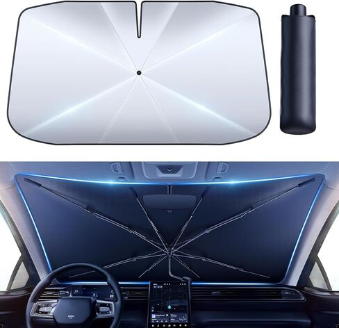 VICSEED [2023 Upgradeed] مظلة شمسية للزجاج الأمامي للسيارة [تبرد 90 درجة فهرنهايت] بلورات ثلجية متينة فضية نانو تيتانيوم للأشعة فوق البنفسجية وحماية من حرارة الشمس، قناع سهل الاستخدام لغطاء النافذة الأمامية (M) in Kuwait
