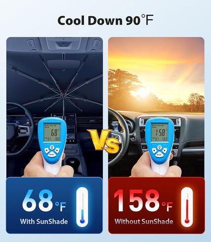 VICSEED [2023 Upgradeed] مظلة شمسية للزجاج الأمامي للسيارة [تبرد 90 درجة فهرنهايت] بلورات ثلجية متينة فضية نانو تيتانيوم للأشعة فوق البنفسجية وحماية من حرارة الشمس، قناع سهل الاستخدام لغطاء النافذة الأمامية (M) in Kuwait