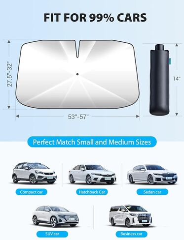 VICSEED [2023 Upgradeed] مظلة شمسية للزجاج الأمامي للسيارة [تبرد 90 درجة فهرنهايت] بلورات ثلجية متينة فضية نانو تيتانيوم للأشعة فوق البنفسجية وحماية من حرارة الشمس، قناع سهل الاستخدام لغطاء النافذة الأمامية (M) in Kuwait
