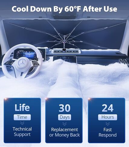 VICSEED [2023 Upgradeed] مظلة شمسية للزجاج الأمامي للسيارة [تبرد 90 درجة فهرنهايت] بلورات ثلجية متينة فضية نانو تيتانيوم للأشعة فوق البنفسجية وحماية من حرارة الشمس، قناع سهل الاستخدام لغطاء النافذة الأمامية (M) in Kuwait